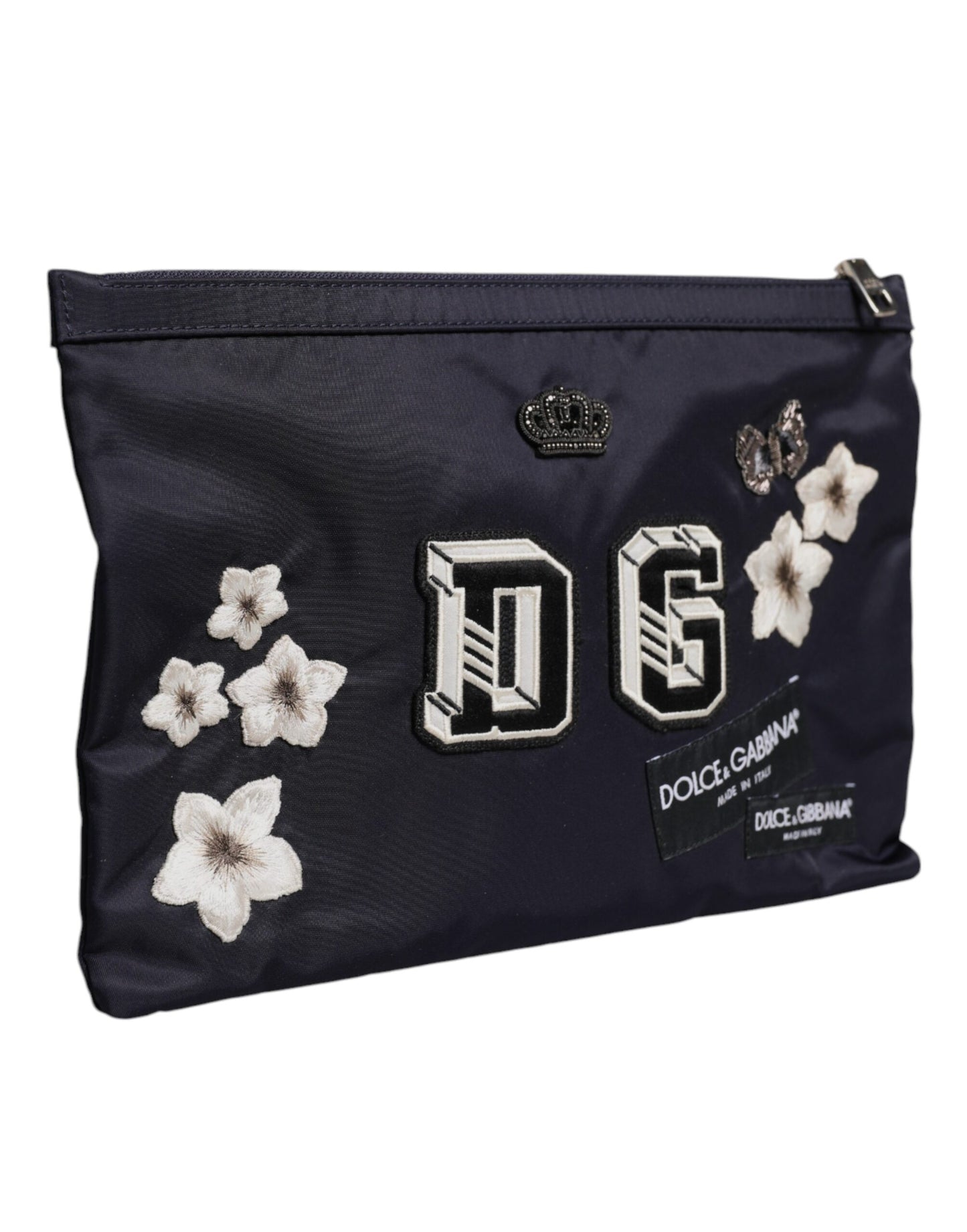 Dolce &amp; Gabbana – Blaue Clutch mit DG-Logo-Patch und Verzierung