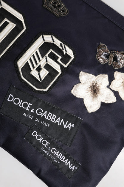 Dolce &amp; Gabbana – Blaue Clutch mit DG-Logo-Patch und Verzierung
