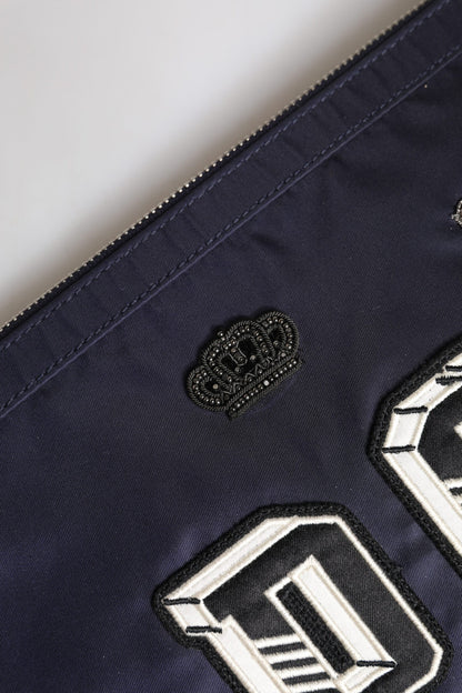 Dolce &amp; Gabbana – Blaue Clutch mit DG-Logo-Patch und Verzierung