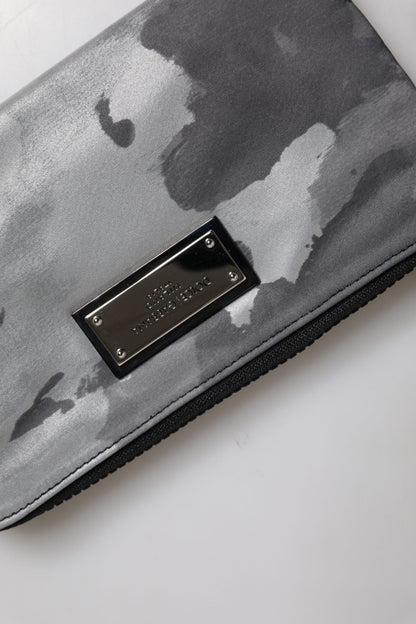 Dolce &amp; Gabbana – Schwarz-graue Camouflage-Tasche mit Logo-Plakette und Schlüsselring