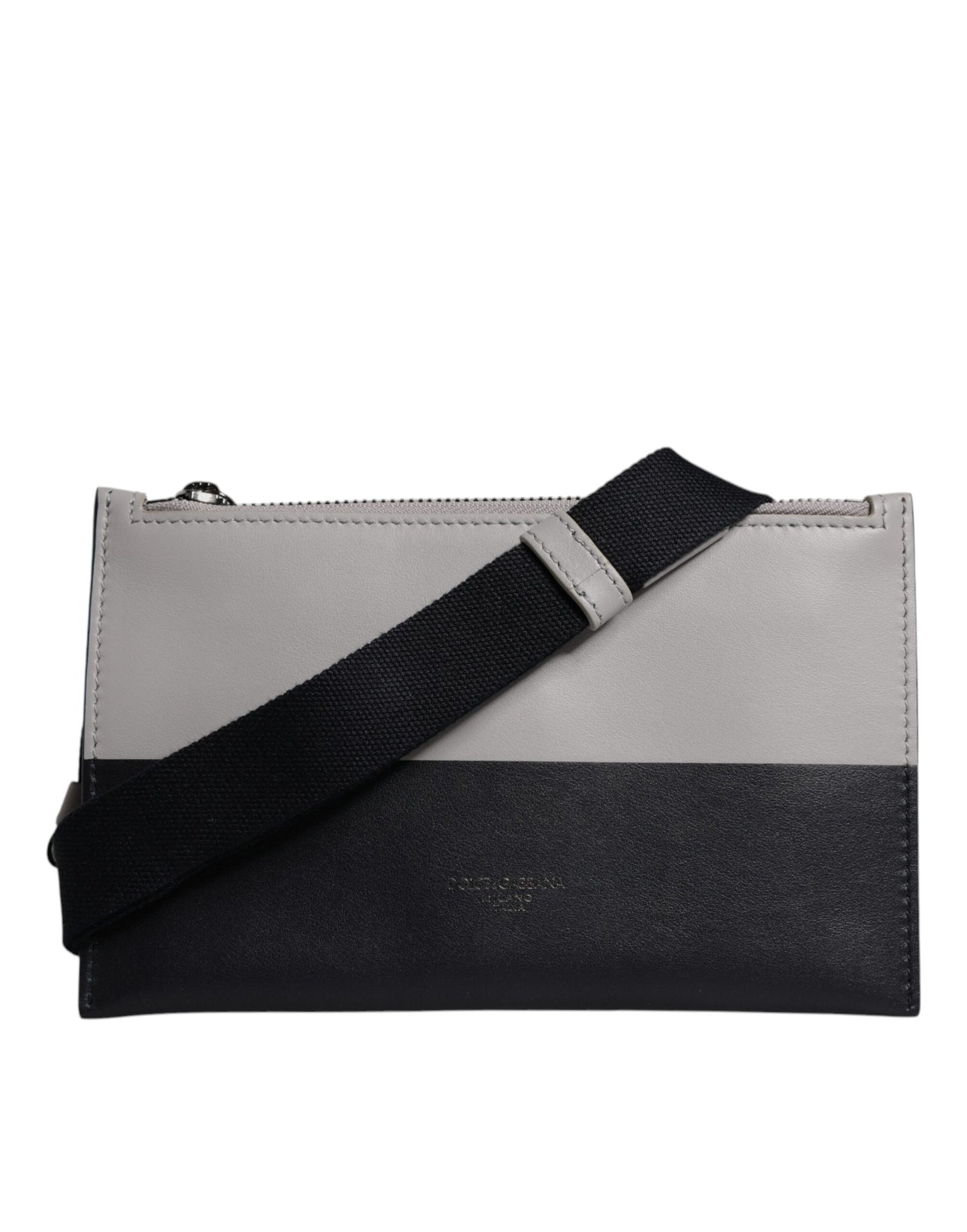 Dolce &amp; Gabbana – Umhängetasche aus schwarz-weißem Leder mit Logoprägung