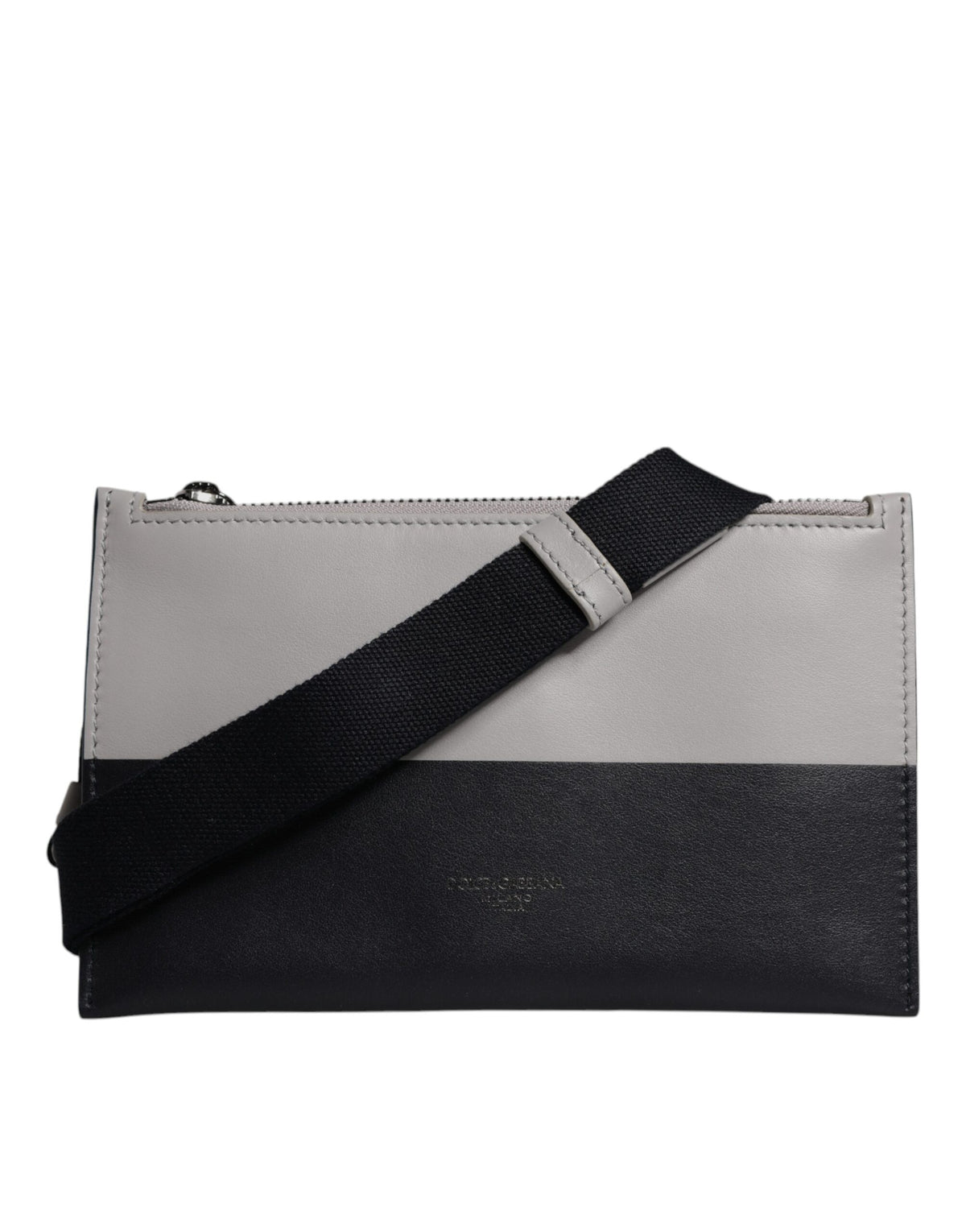 Dolce & Gabbana Umhängetasche aus schwarz-weißem Leder mit geprägtem Logo
