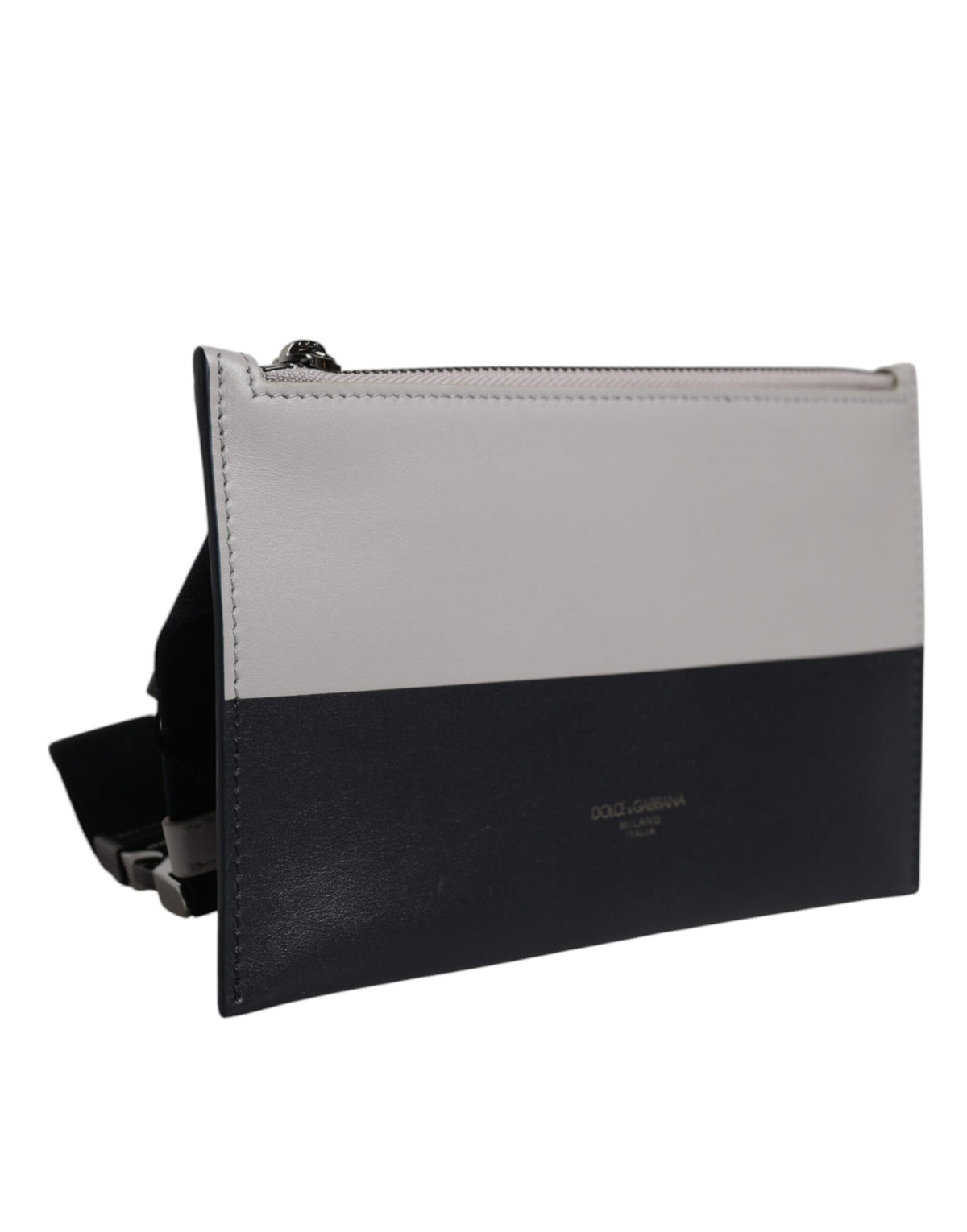 Dolce & Gabbana Umhängetasche aus schwarz-weißem Leder mit geprägtem Logo