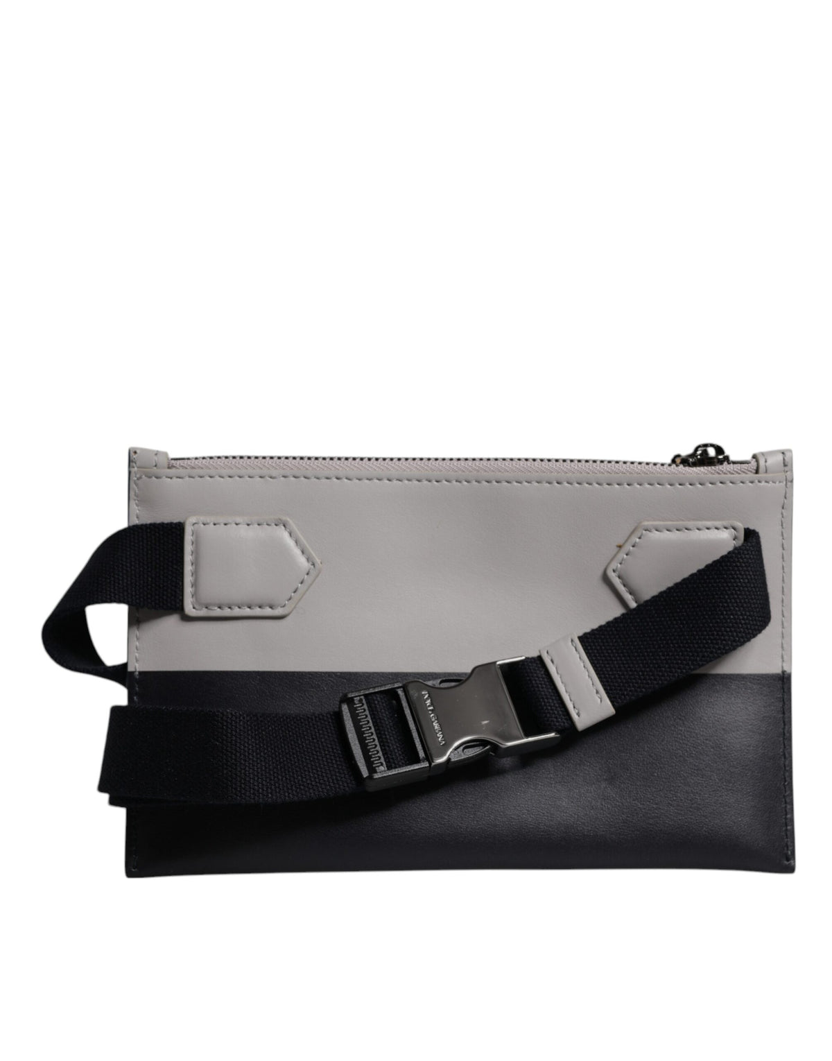 Dolce & Gabbana Umhängetasche aus schwarz-weißem Leder mit geprägtem Logo