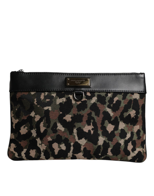 Dolce & Gabbana – Mehrfarbige Beuteltasche mit Logo-Schild und Leoparden-Jacquard-Print