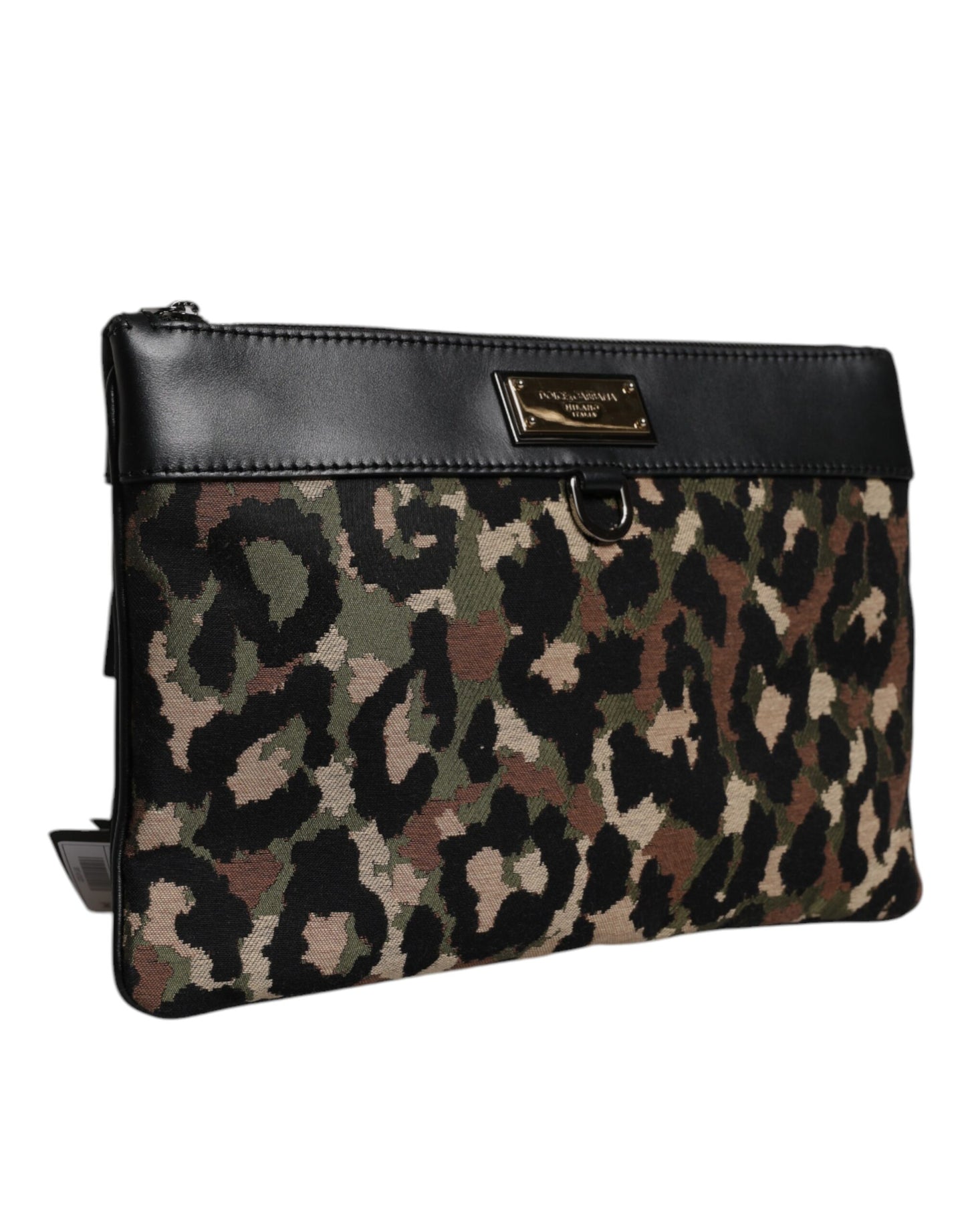Dolce &amp; Gabbana – Mehrfarbige Beuteltasche mit Logo-Schild und Leoparden-Jacquard-Print