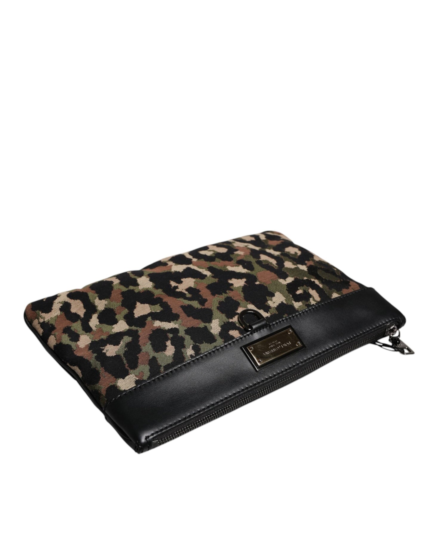 Dolce &amp; Gabbana – Mehrfarbige Beuteltasche mit Logo-Schild und Leoparden-Jacquard-Print