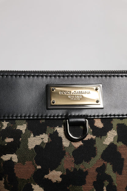 Dolce &amp; Gabbana – Mehrfarbige Beuteltasche mit Logo-Schild und Leoparden-Jacquard-Print