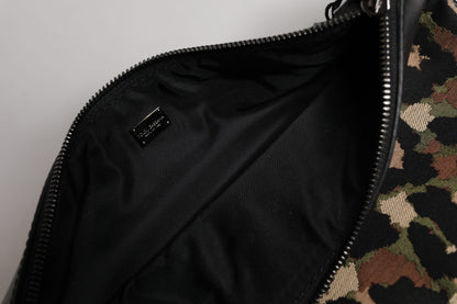 Dolce &amp; Gabbana – Mehrfarbige Beuteltasche mit Logo-Schild und Leoparden-Jacquard-Print