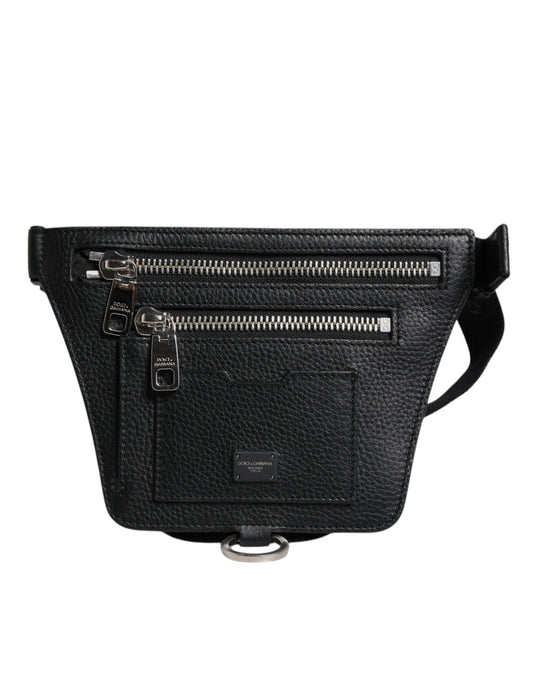 Dolce &amp; Gabbana Gürteltasche mit Logo-Plakette aus schwarzem Kalbsleder für Herren