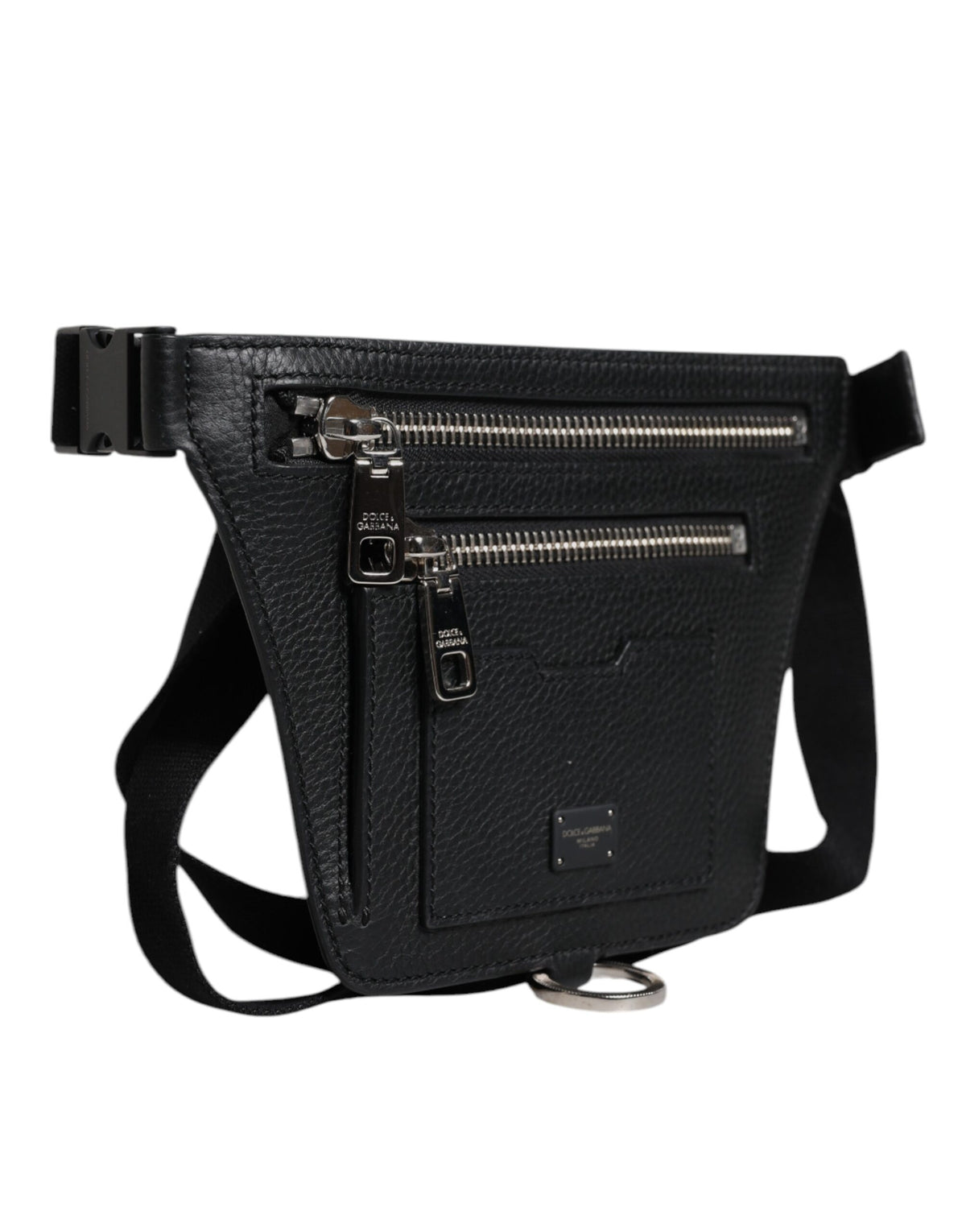 Dolce &amp; Gabbana Gürteltasche mit Logo-Plakette aus schwarzem Kalbsleder für Herren
