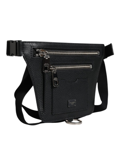 Dolce &amp; Gabbana Gürteltasche mit Logo-Plakette aus schwarzem Kalbsleder für Herren