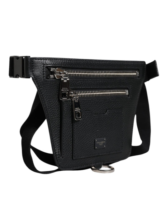 Dolce &amp; Gabbana Gürteltasche mit Logo-Plakette aus schwarzem Kalbsleder für Herren
