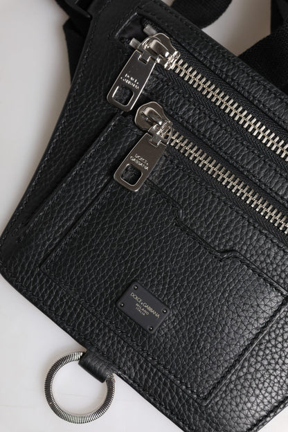 Dolce &amp; Gabbana Gürteltasche mit Logo-Plakette aus schwarzem Kalbsleder für Herren