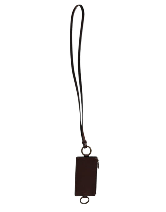 Dolce &amp; Gabbana – Kartenetui mit Logo und Lanyard aus braunem Kalbsleder