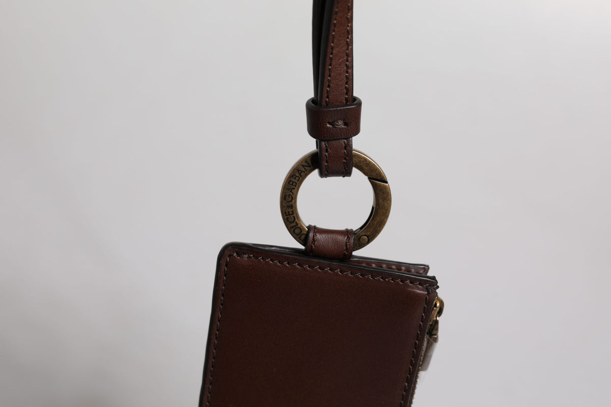 Dolce &amp; Gabbana – Kartenetui mit Logo und Lanyard aus braunem Kalbsleder