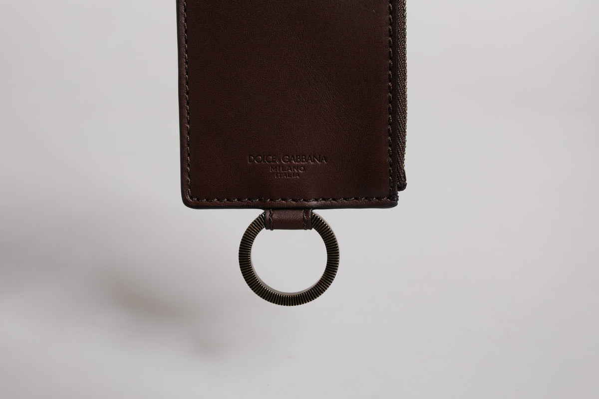 Dolce &amp; Gabbana – Kartenetui mit Logo und Lanyard aus braunem Kalbsleder