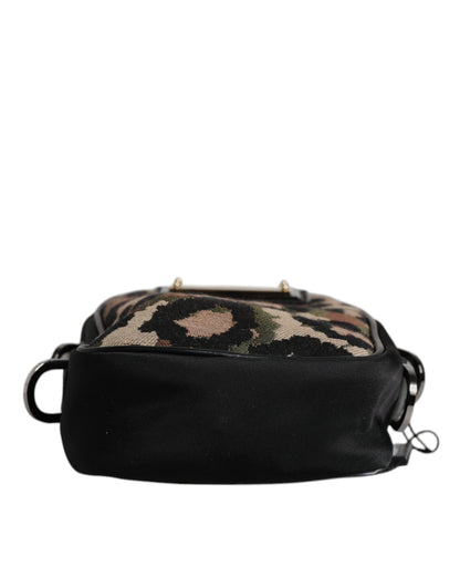 Dolce & Gabbana Multicolor Leopard Jacquard Logo Plaque Neck Strap Bag