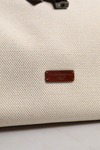 Dolce &amp; Gabbana Beigebraune Duffle-Umhängetasche aus Baumwollleder