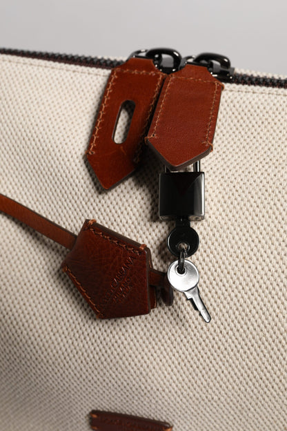 Dolce &amp; Gabbana Beigebraune Duffle-Umhängetasche aus Baumwollleder