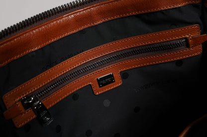 Dolce &amp; Gabbana Beigebraune Duffle-Umhängetasche aus Baumwollleder