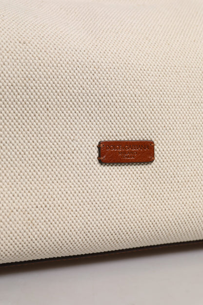 Dolce &amp; Gabbana Beigebraune Duffle-Umhängetasche aus Baumwollleder