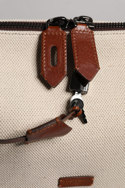 Dolce &amp; Gabbana Beigebraune Duffle-Umhängetasche aus Baumwollleder