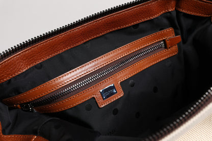 Dolce &amp; Gabbana Beigebraune Duffle-Umhängetasche aus Baumwollleder