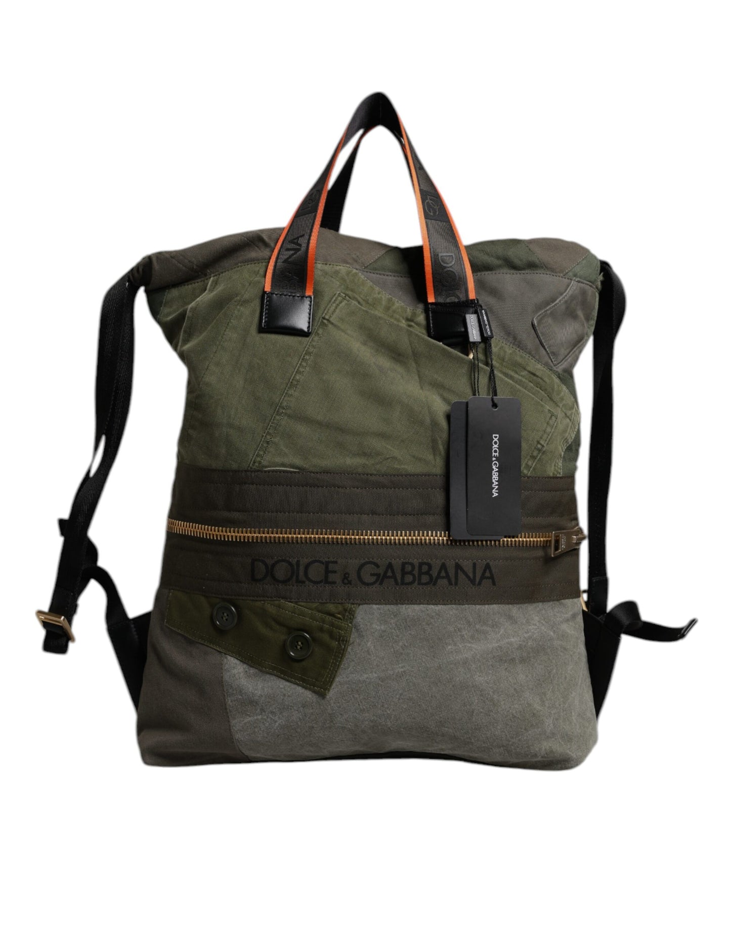 Dolce & Gabbana Military Green Patchwork Rucksack Backpack Bag
