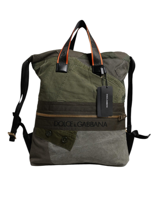 Dolce & Gabbana Military Green Patchwork Rucksack Backpack Bag
