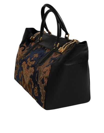 Dolce &amp; Gabbana Schwarze Jacquard-Handtasche mit Blumenmuster, Schultertasche