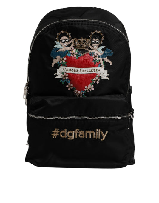 Dolce &amp; Gabbana – Rucksack „VULCANO“ aus schwarzem Nylon #DGFAMILY mit Verzierung
