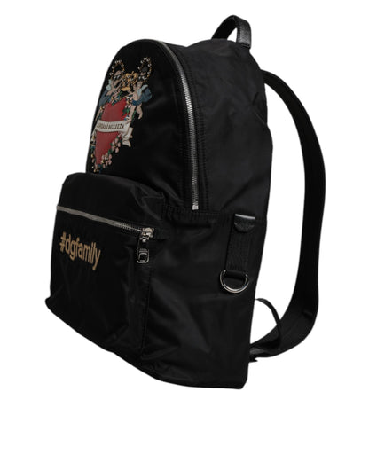Dolce &amp; Gabbana – Rucksack „VULCANO“ aus schwarzem Nylon #DGFAMILY mit Verzierung