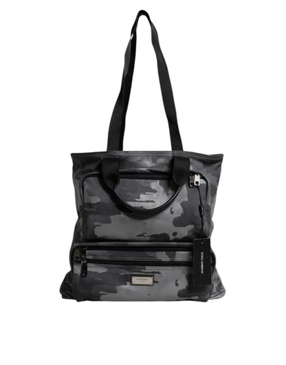 Dolce &amp; Gabbana – Schwarze Camouflage-Tasche mit Schultergurt und Logo-Plakette