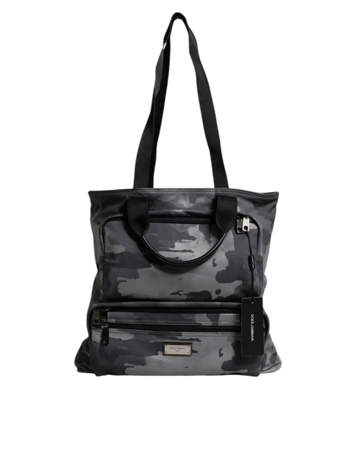 Dolce &amp; Gabbana – Schwarze Camouflage-Tasche mit Schultergurt und Logo-Plakette