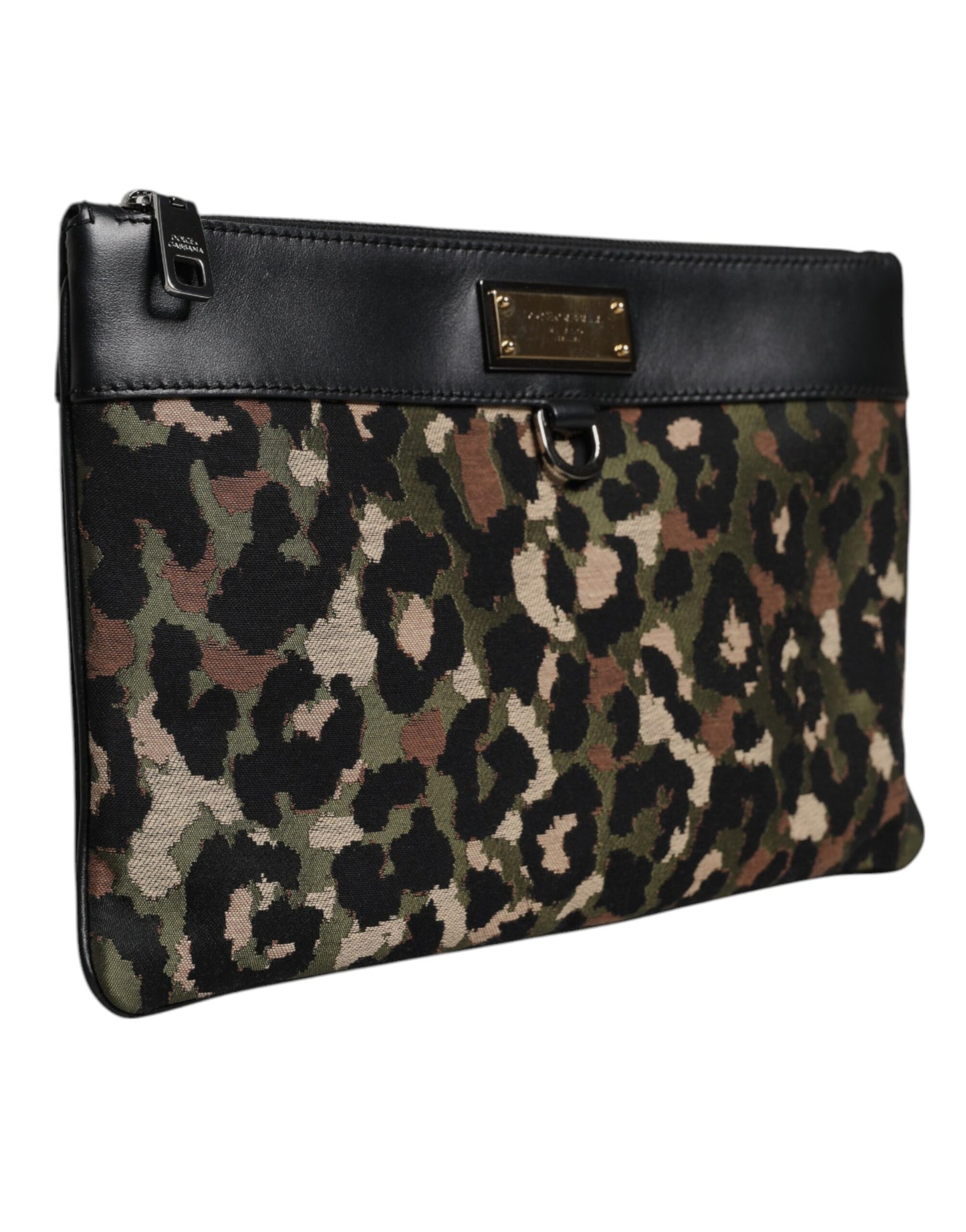 Dolce &amp; Gabbana – Mehrfarbige Beuteltasche mit Logo-Schild und Leoparden-Jacquard-Print