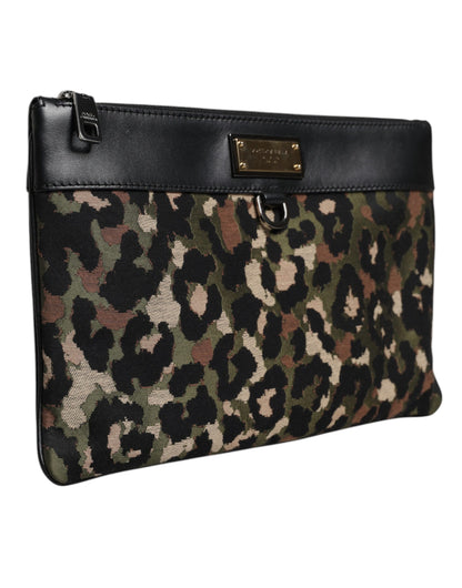 Dolce &amp; Gabbana – Mehrfarbige Beuteltasche mit Logo-Schild und Leoparden-Jacquard-Print