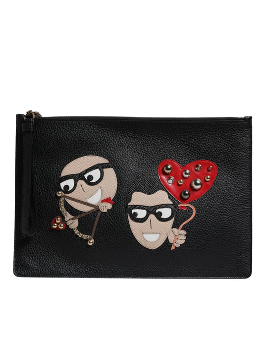 Dolce &amp; Gabbana – Schwarze Clutch aus verziertem Leder #DGFamily