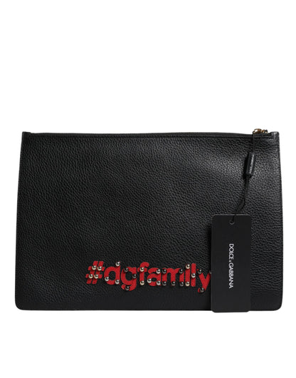 Dolce &amp; Gabbana – Schwarze Clutch aus verziertem Leder #DGFamily
