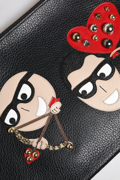 Dolce &amp; Gabbana – Schwarze Clutch aus verziertem Leder #DGFamily