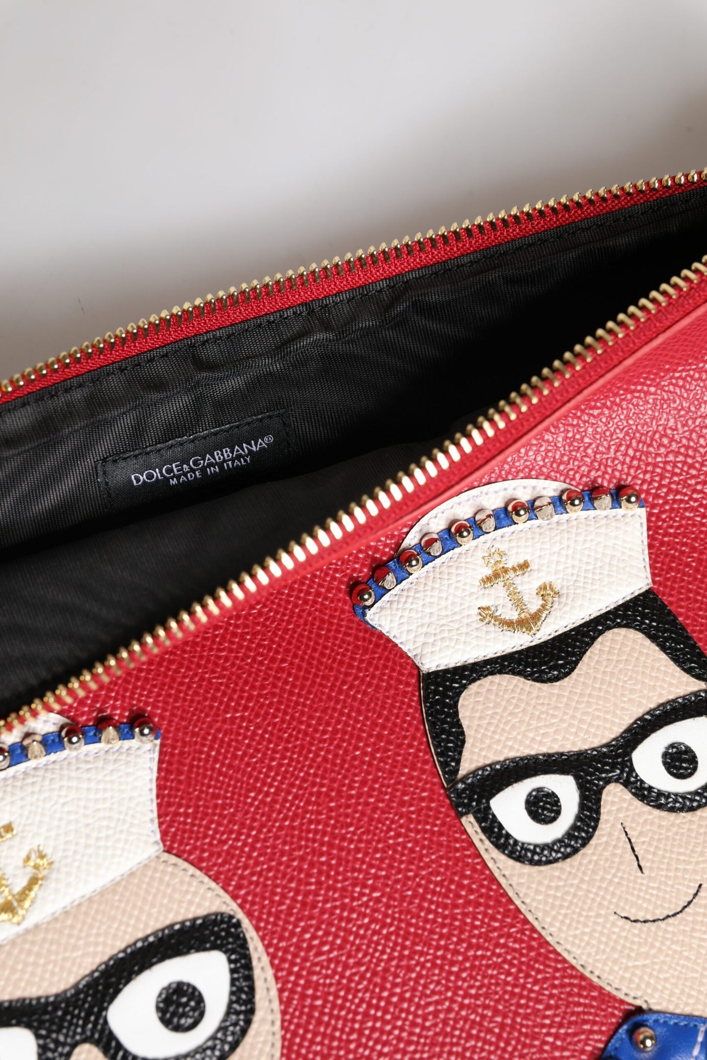 Dolce &amp; Gabbana Rote #DGFamily Clutch aus verziertem Leder