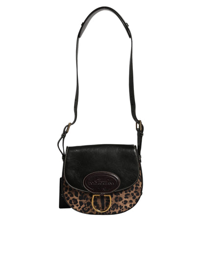 Dolce &amp; Gabbana Schultertasche aus Leder mit Leopardenmuster in Schwarz und Braun