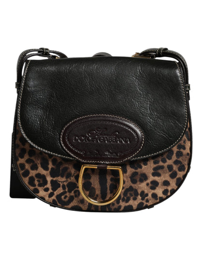 Dolce &amp; Gabbana Schultertasche aus Leder mit Leopardenmuster in Schwarz und Braun