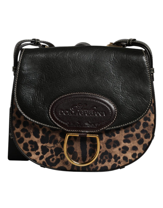 Dolce &amp; Gabbana Schultertasche aus Leder mit Leopardenmuster in Schwarz und Braun