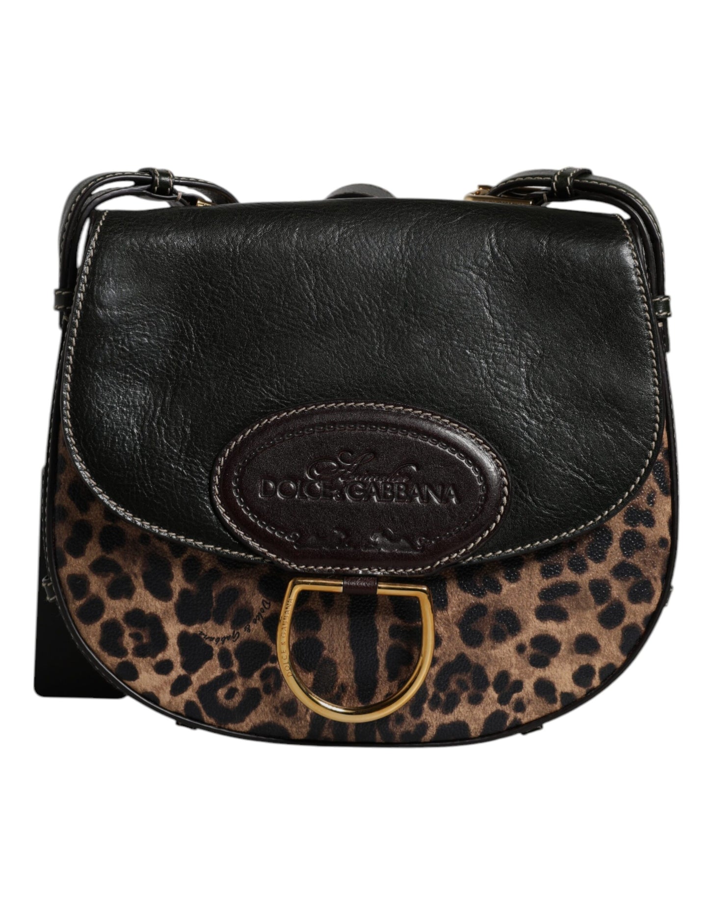 Dolce &amp; Gabbana Schultertasche aus Leder mit Leopardenmuster in Schwarz und Braun