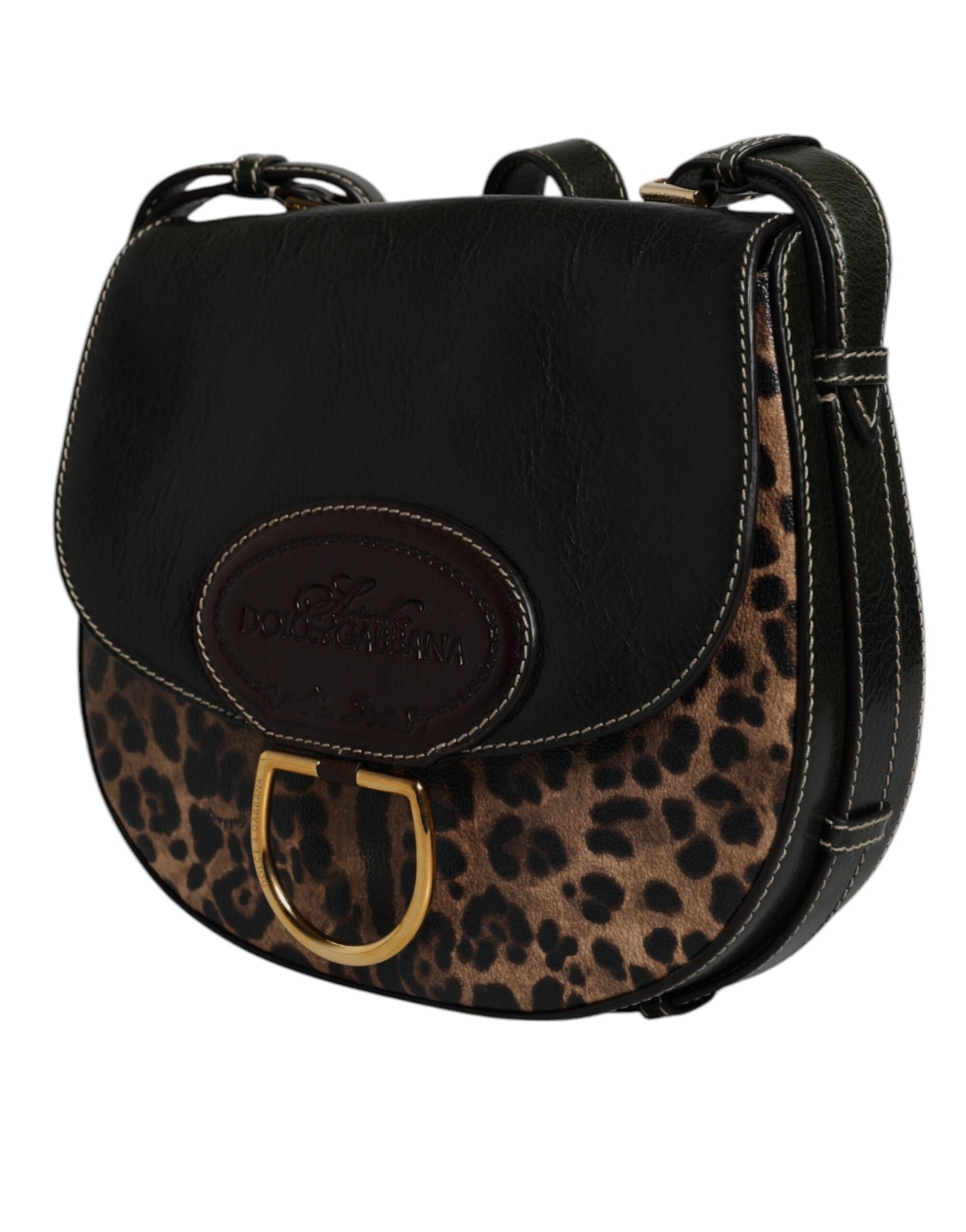 Dolce &amp; Gabbana Schultertasche aus Leder mit Leopardenmuster in Schwarz und Braun