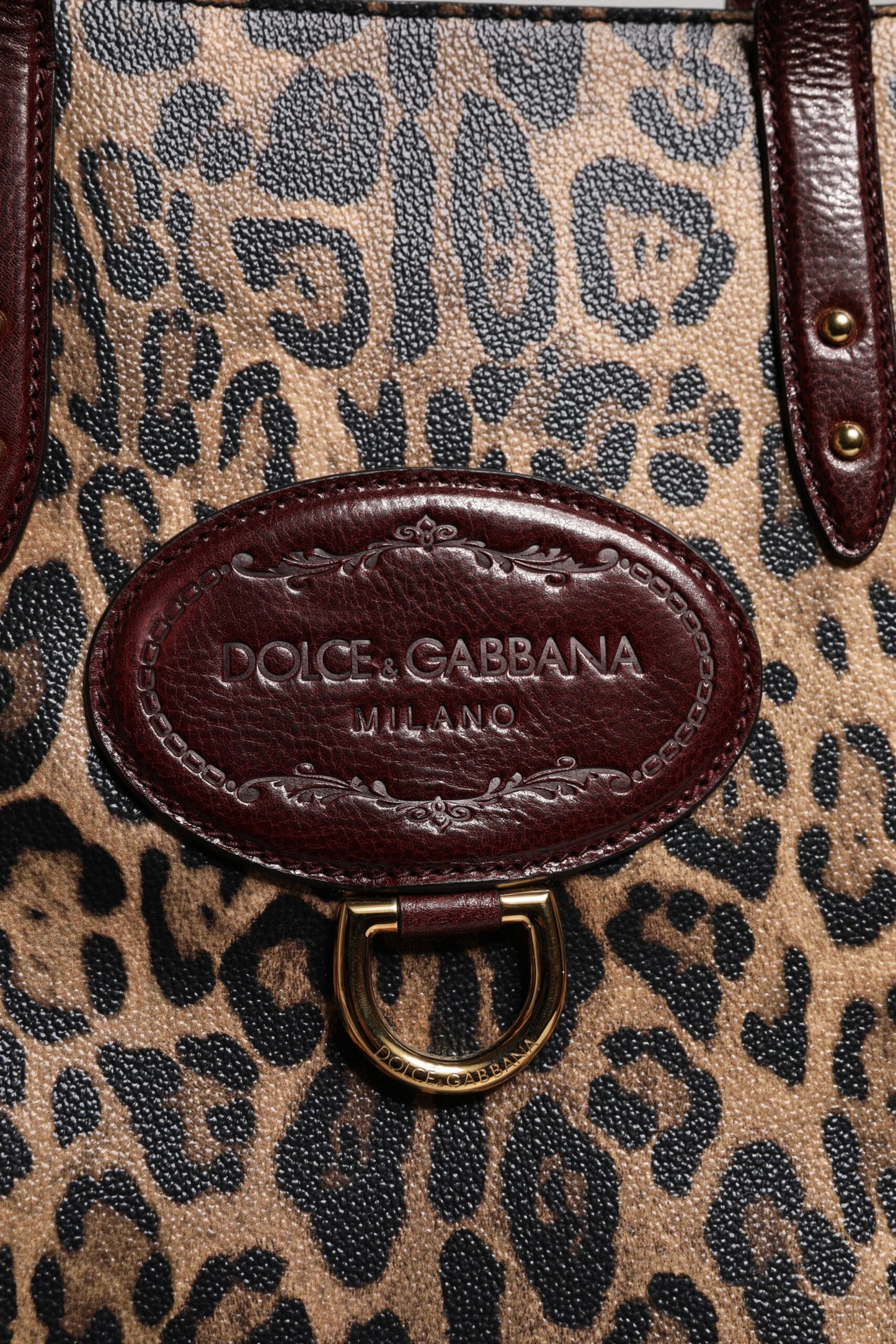 Dolce &amp; Gabbana – Tragetasche aus braunem Leder mit Leopardenmuster und Schulterriemen