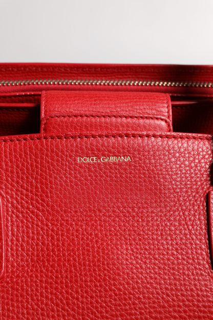 Dolce &amp; Gabbana – Rote Kalbsledertasche mit Logo-Schild und Henkel