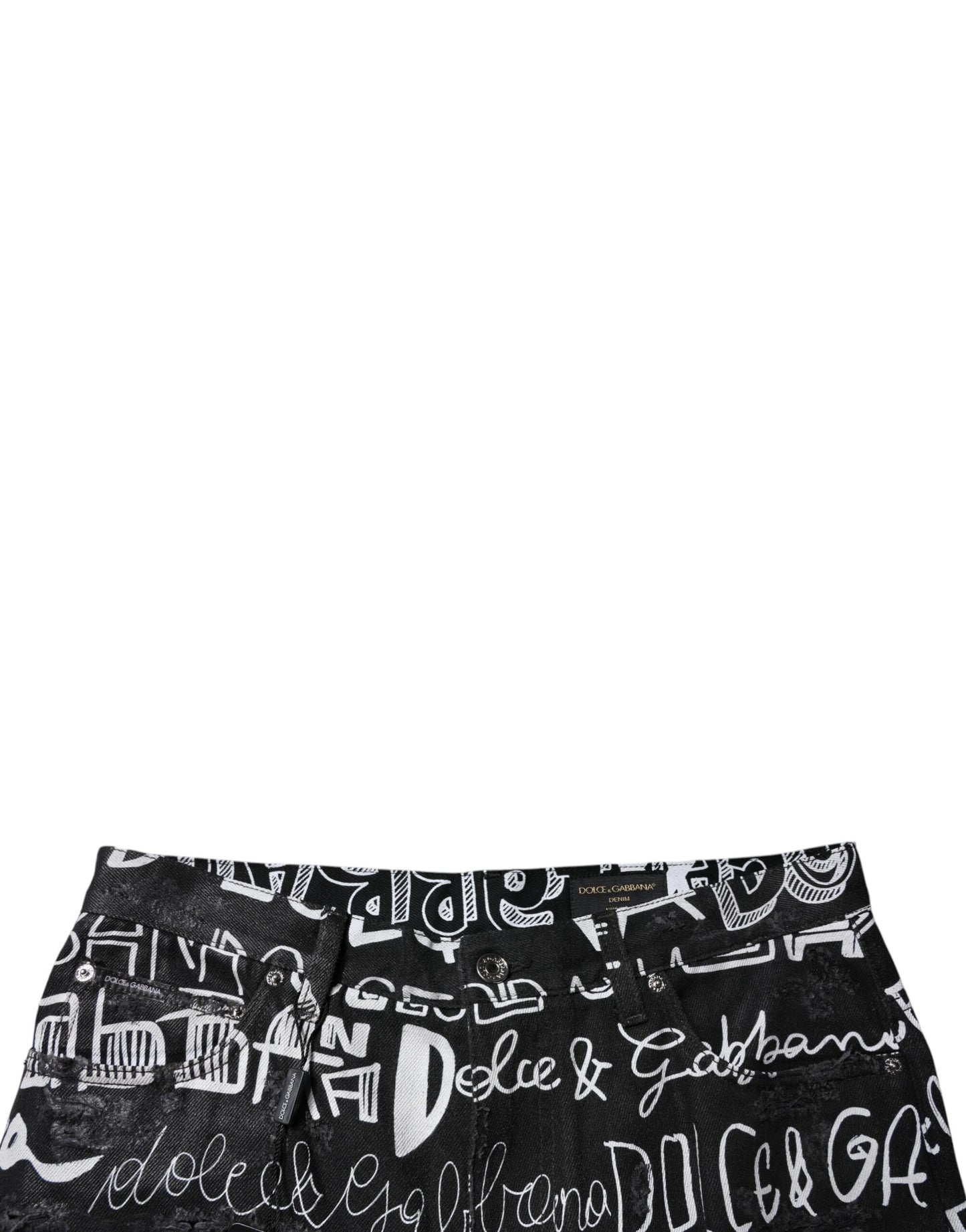 Dolce &amp; Gabbana – Schwarze Jeans mit geradem Schnitt aus Baumwolle mit Logo-Print