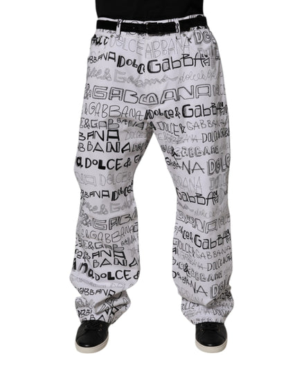 Dolce &amp; Gabbana Weiße, gerade geschnittene Herren-Jeans mit Logo-Print